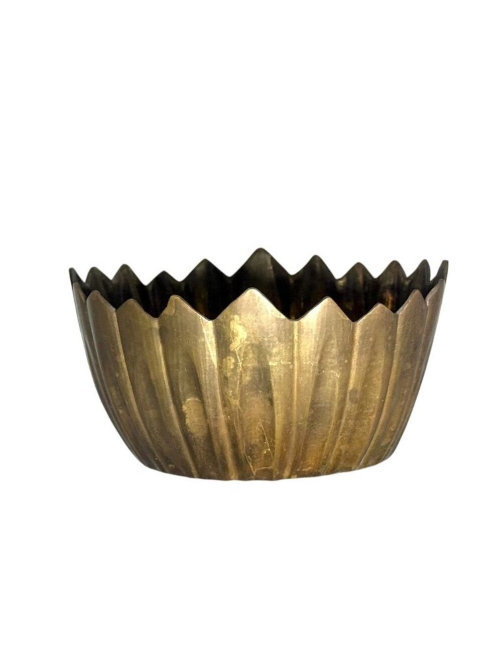 Vintage Brass Fluted Decorative Bowl With Scalloped Rim